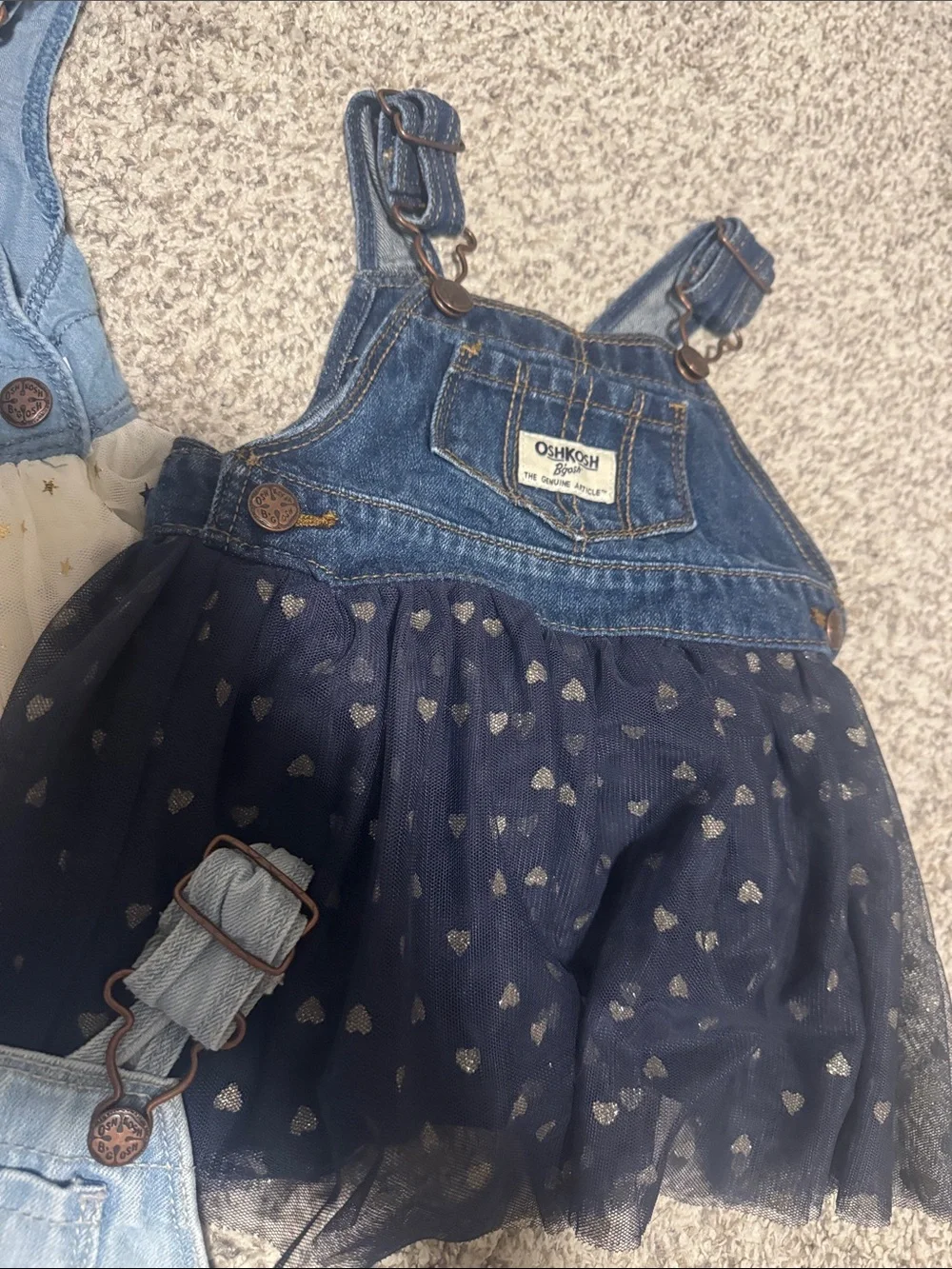 3 OshKosh B'gosh Denim Tutu Overalls in Light Blue, Dark Blue, White, Lavender